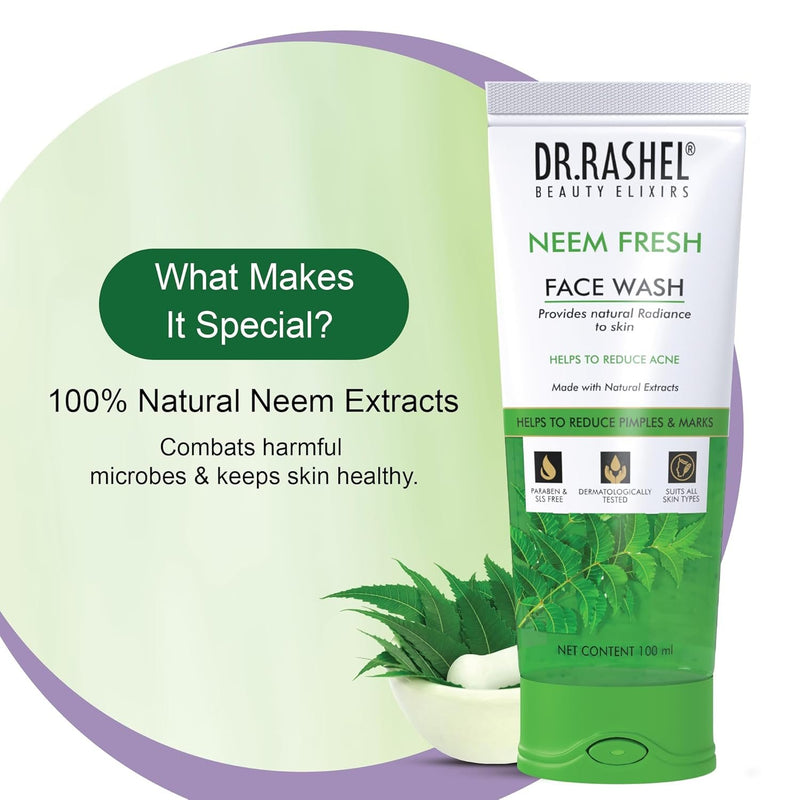 DR.RASHEL Neem Face Wash For Men & Women Concentrate for Deep Cleansing & Clove Purifying Face Wash With Active Neem Slices And Natural Ingredients | Anti-Bacterial | Anti-Fungal - 100 ML