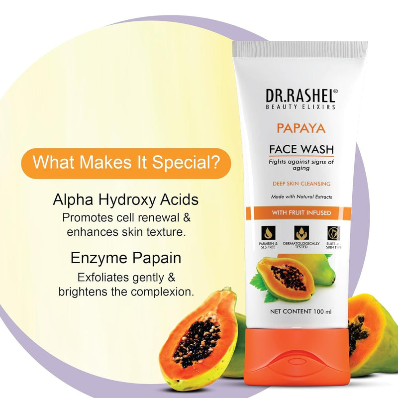 DR.RASHEL Papaya Face wash With Natural Papaya Extracts & Fruits Infused Facewash Deep cleansing and skin brightening for oily and dry skin - 100 ml
