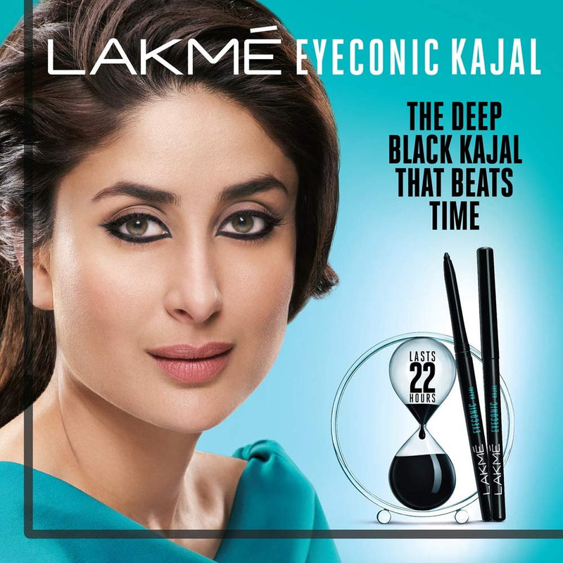 LAKMÉ Eyeconic Pencil Kajal, Black, Water Proof, Smudge Proof
