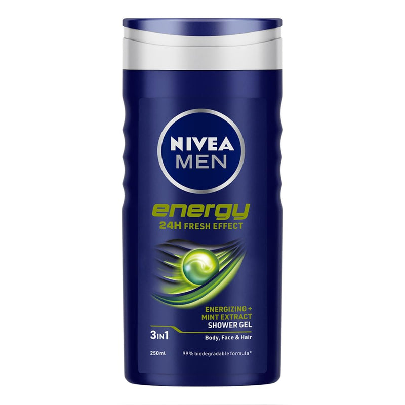 Nivea Men Body Wash, Energy With Mint Extracts, Shower Gel For Body, Face & Hair, 250ml
