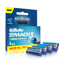 Gillette Mach 3 Turbo Manual Shaving Razor Blades For Men-4S Pack (Cartridge)