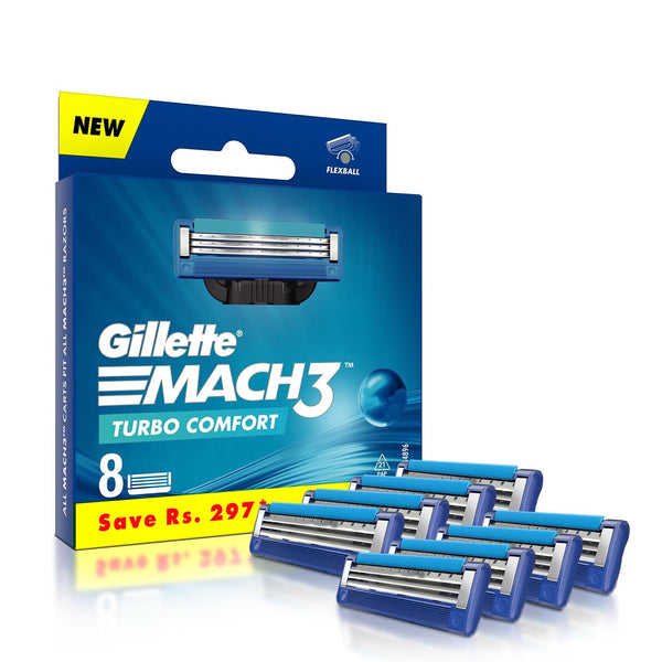 Gillette Mach3 Turbo Manual Shaving Razor Blades - (Pack of 8 Cartridges)