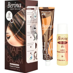 Berina A Series Cream Hair Color Full Coverage Long Lasting Dye Cream 60 gm with Developer and Protein Conditioner for Men and Women (60gm Pack of 1, A2 Dark Brown)