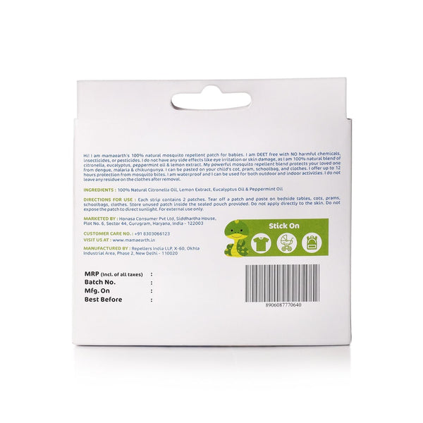 Mamaearth Natural Repellent Mosquito Patches For Babies with 12 Hour Protection,White,Pack of 1