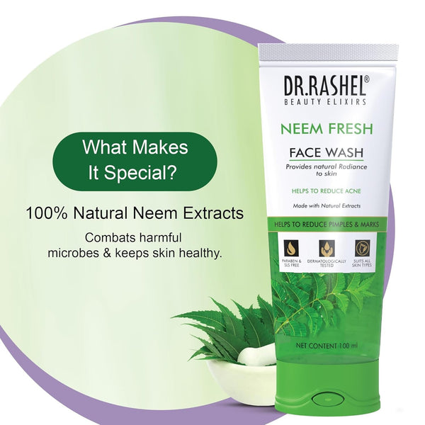 DR.RASHEL Neem Face Wash For Men & Women Concentrate for Deep Cleansing & Clove Purifying Face Wash With Active Neem Slices And Natural Ingredients | Anti-Bacterial | Anti-Fungal - 100 ML