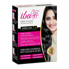 Iba Hair Colour for Women - Dark Coal, 70g | 100% Pure Henna Based Powder Sachet | Natural Hair Colour & Long Lasting with Conditioning Formula