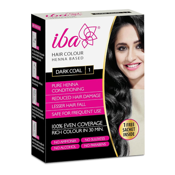 Iba Hair Colour for Women - Dark Coal, 70g | 100% Pure Henna Based Powder Sachet | Natural Hair Colour & Long Lasting with Conditioning Formula