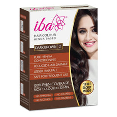 Iba Hair Colour for Women - Dark Brown, 70g | 100% Pure Henna Based Powder Sachet | Natural Hair Colour & Long Lasting with Conditioning Formula |