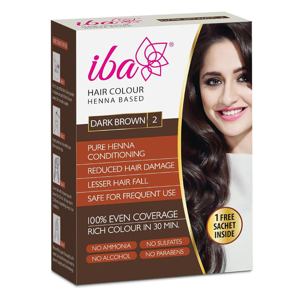 Iba Hair Colour for Women - Dark Brown, 70g | 100% Pure Henna Based Powder Sachet | Natural Hair Colour & Long Lasting with Conditioning Formula |