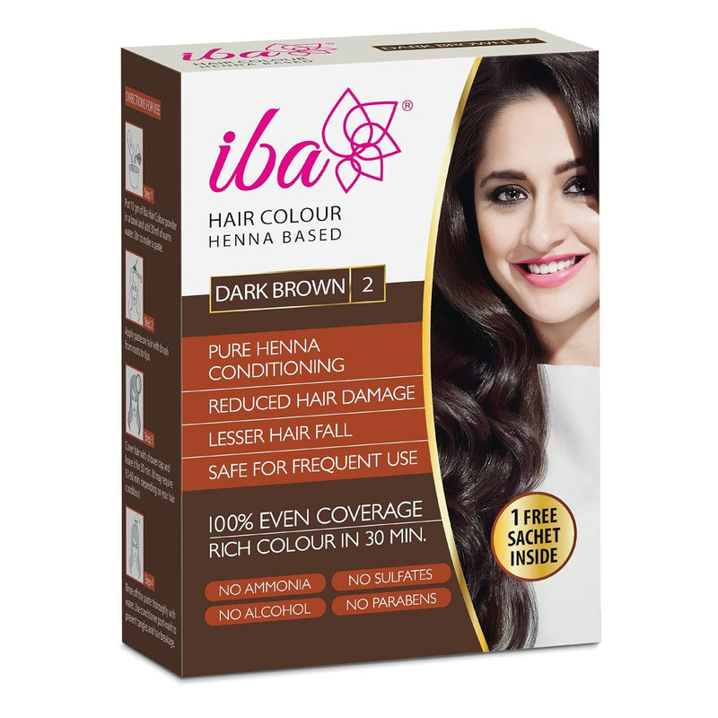 Iba Hair Colour for Women - Dark Brown, 70g | 100% Pure Henna Based Powder Sachet | Natural Hair Colour & Long Lasting with Conditioning Formula |