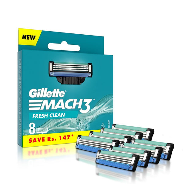 Gillette Mach3 Shaving 3-Bladed Cartridges, Pack of 8