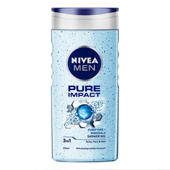 NIVEA MEN Pure Impact 250ml Body Wash| Shower Gel for Face, Body & Hair
