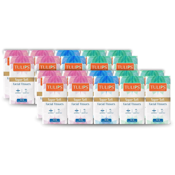 Tulips 2 Ply Pocket/Hankey Tissue Paper, Super soft and absorbent, made of100% virgin pulp,a gentle experince to all skin types travel packs Pack of 10