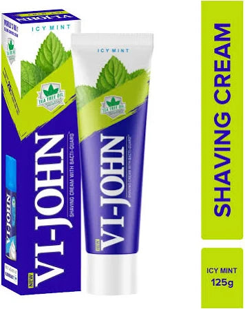 VI-JOHN Shaving Cream Icy Mint with Tea Tree oil and Bacti-Guard for All Skin Types, 125 g