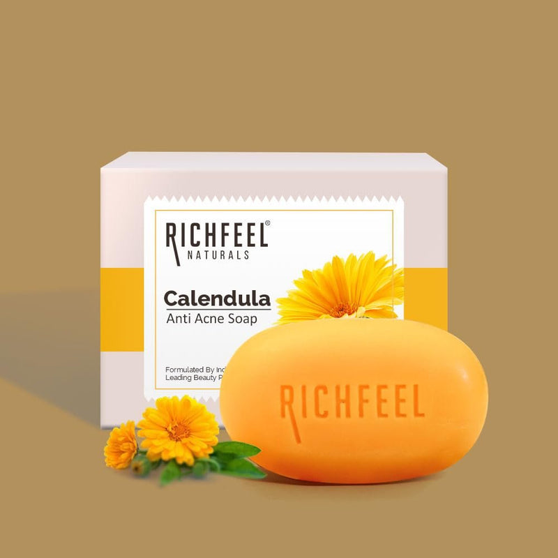 Richfeel Calendula Anti-Acne Soap | For Skin prone to Acne & Blemishes  75 g (Pack of 4)